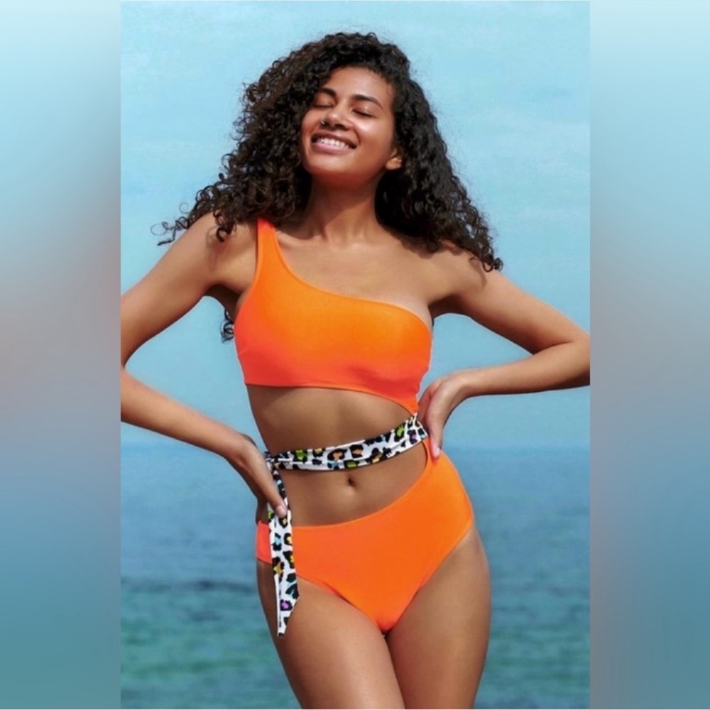 NWT Cupshe Orange With Leopard Tie One Piece Swimsuit - Medium